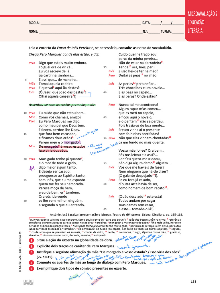 Análise do Excerto de Farsa de Inês Pereira | PDF