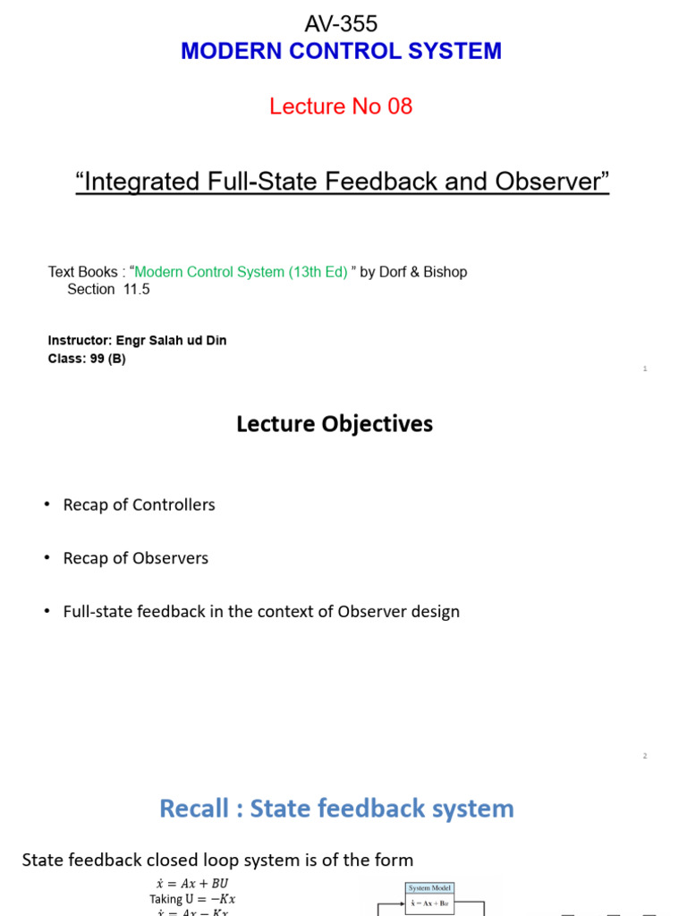 Integrated Full-State Feedback & Observer | PDF | Control Theory | Feedback