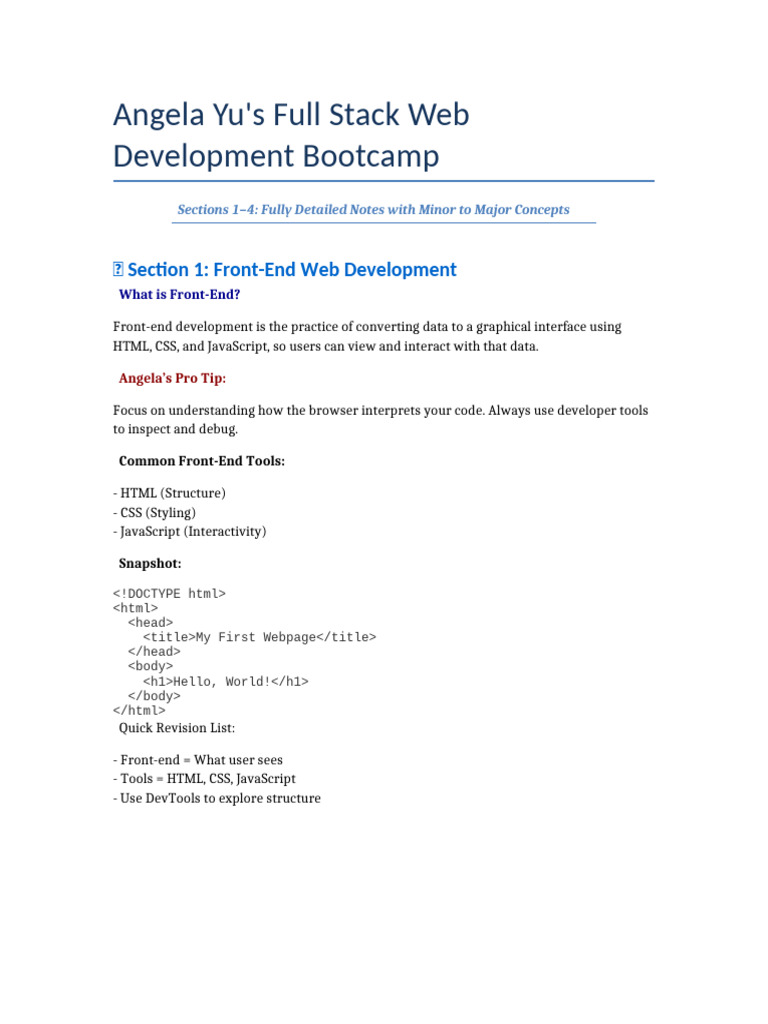 Angela Yu's Web Development Bootcamp Notes | PDF