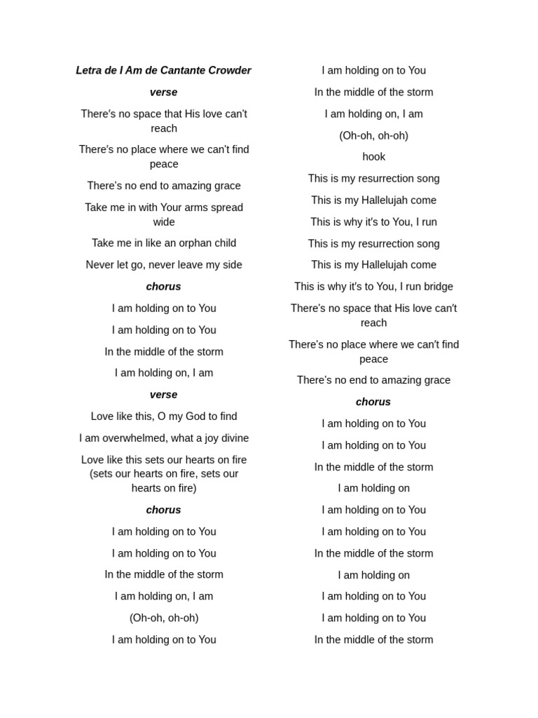 25J - Letra de Canción I Am-Cantante Crowder | PDF | Theology ...