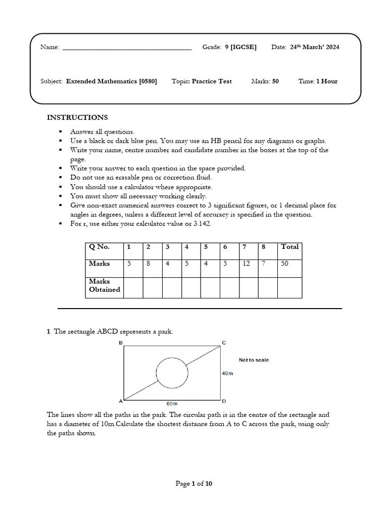 SA 2 50 Mark Test 1 | PDF