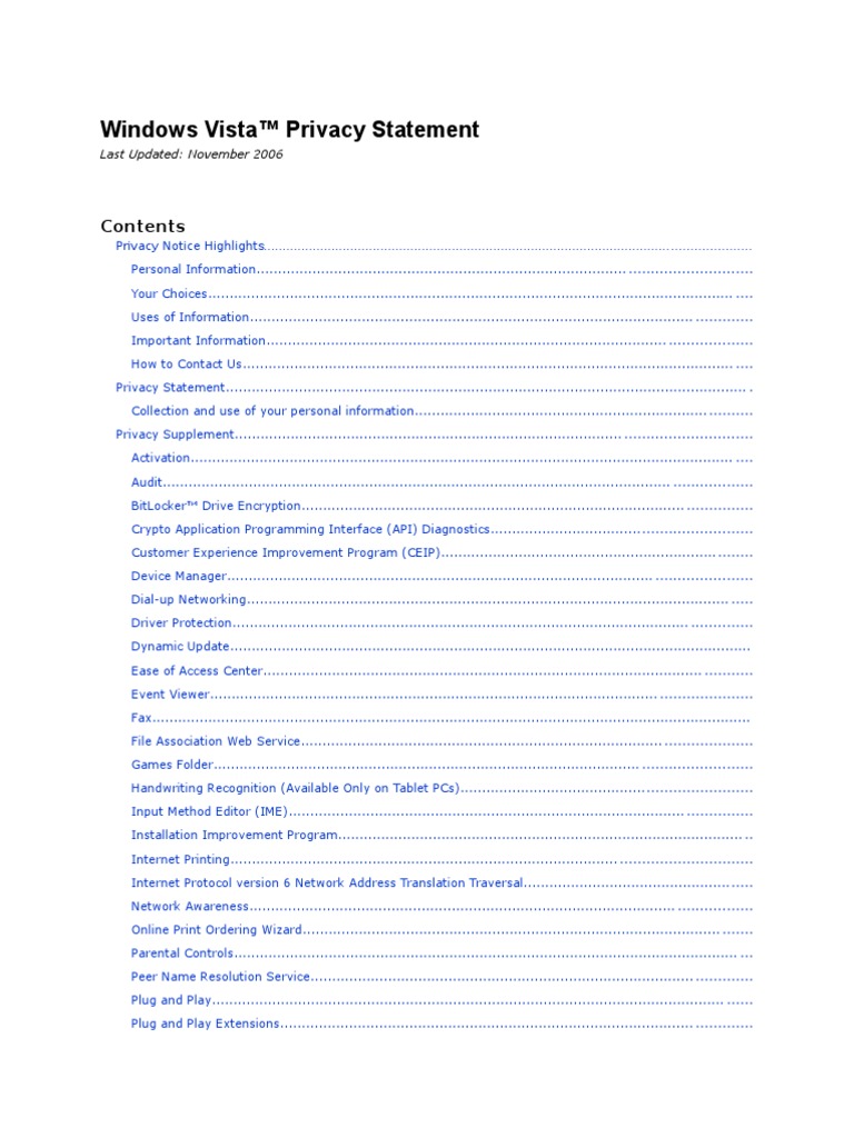 Windows Vista Privacy Statement | PDF | Microsoft Windows | Computer File