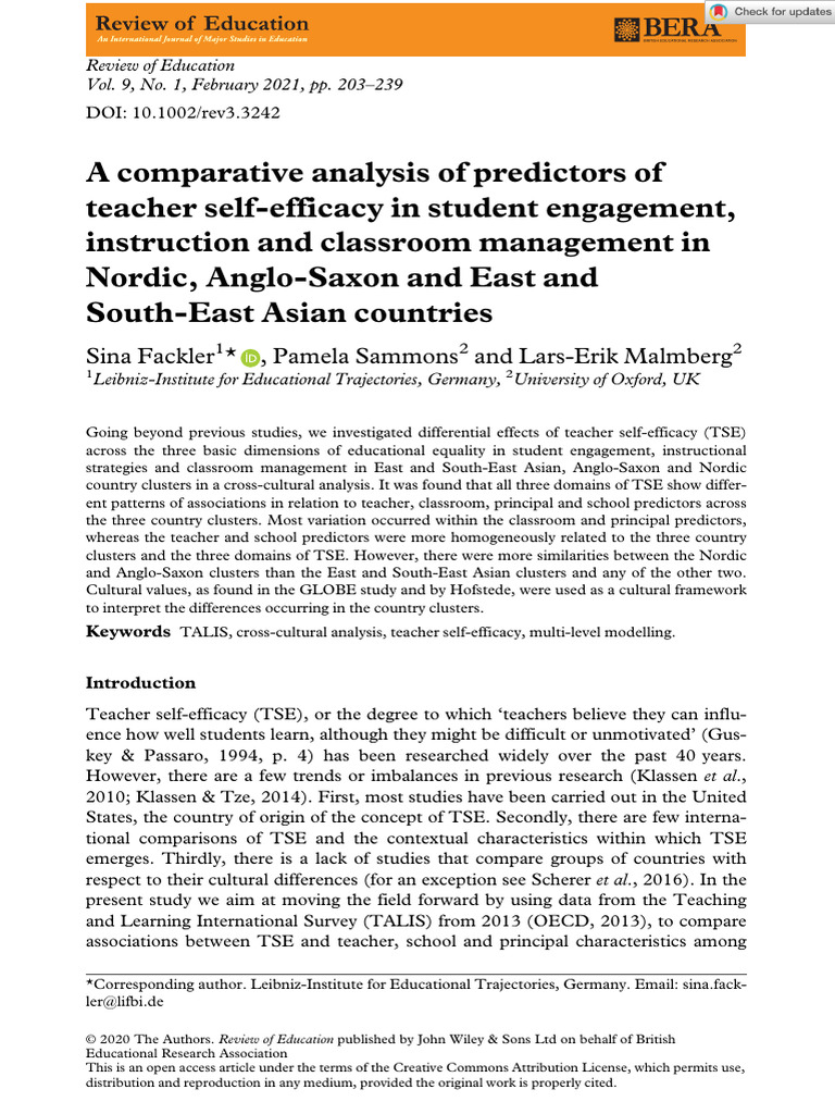 A Comparative Analysis of Predictors of Teacher Self Efficacy in ...