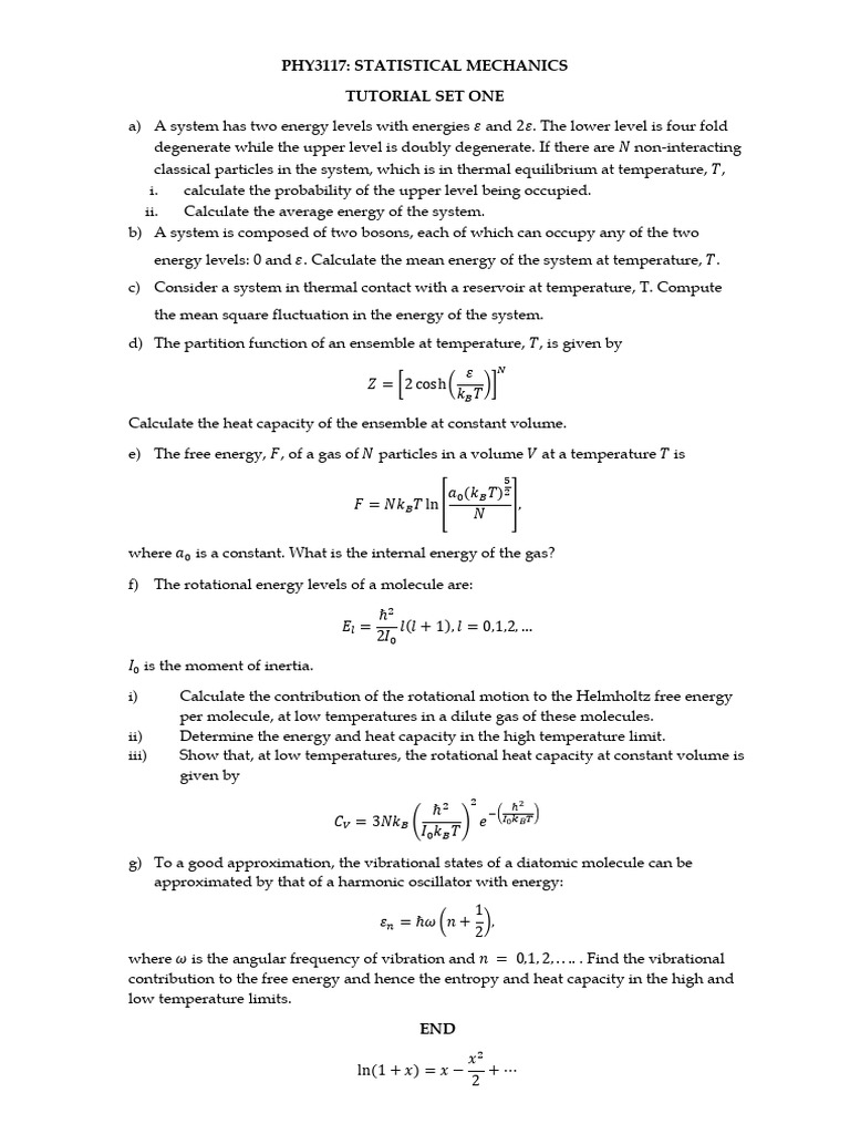 Statistical Mechanics Tutorial Exercises | PDF | Temperature | Gases