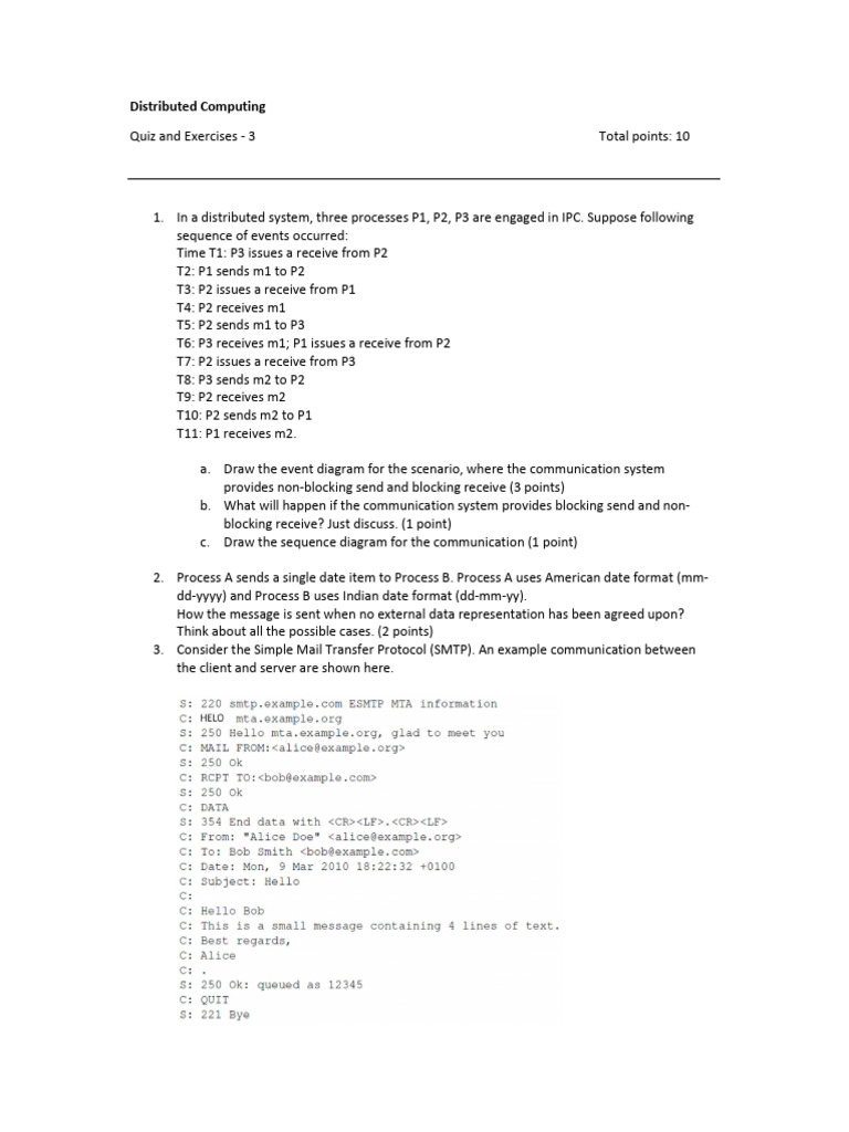 Distributed Computing Quiz and Exercises | PDF