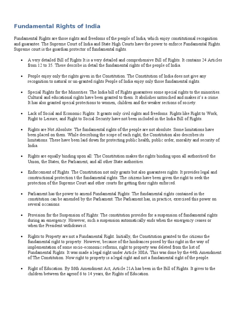 Overview of Fundamental Rights in India | PDF | Habeas Corpus | Human ...