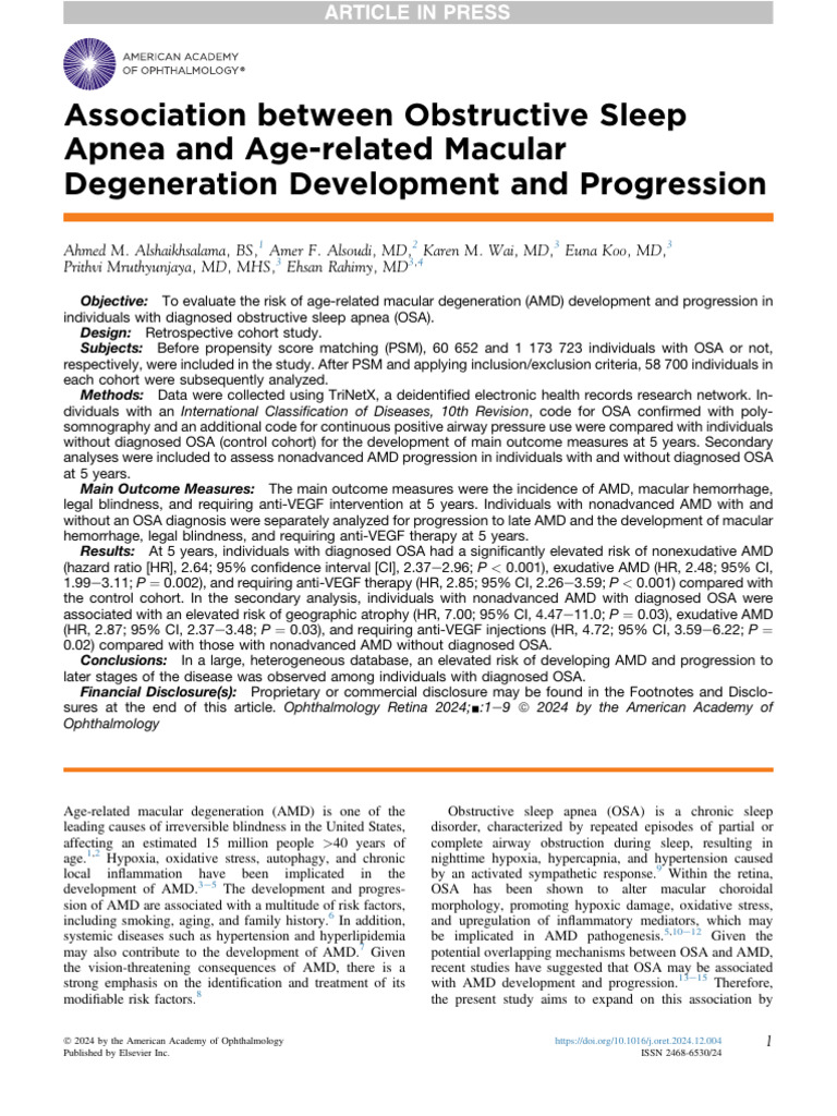 Association Between Obstructive Sleep Apnea and Age-Related Macular ...