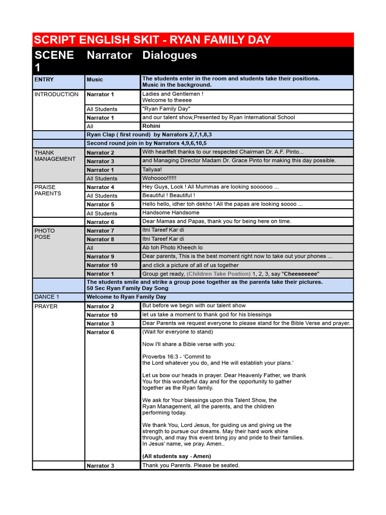 Ryan Family Day Talent Show Script | PDF | Prayer