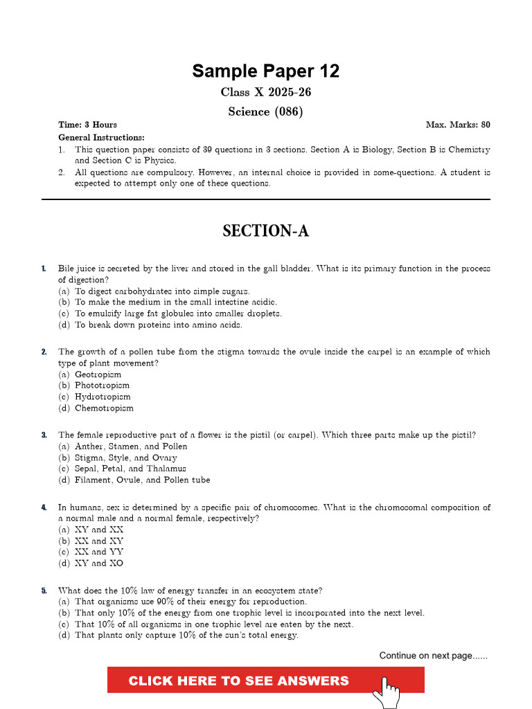 Class 10 Science Sample Paper 2025 | PDF | Refractive Index | Refraction