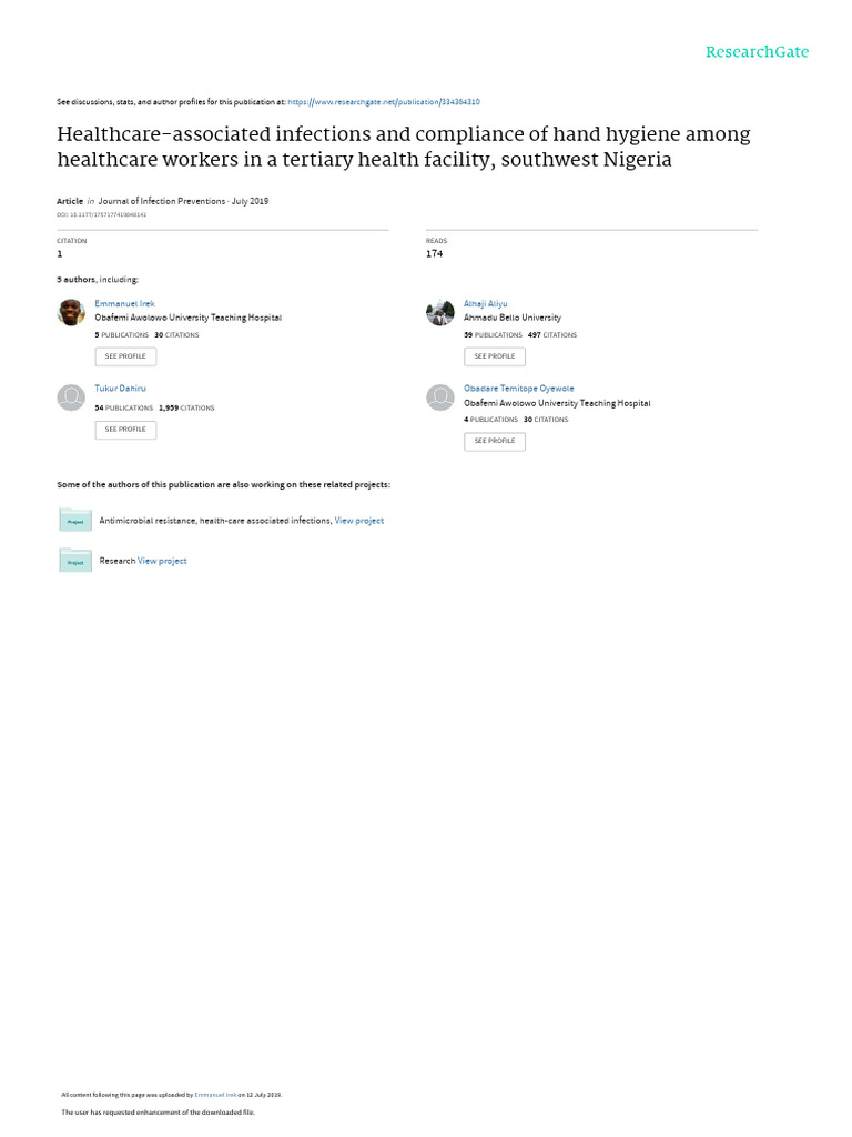 Hand Hygiene Compliance in Nigeria | PDF | Hospital Acquired Infection ...