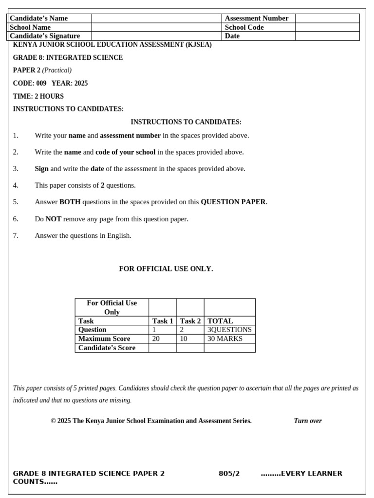 Grade 8 Integrated Science Exam Paper | PDF | Physical Phenomena ...