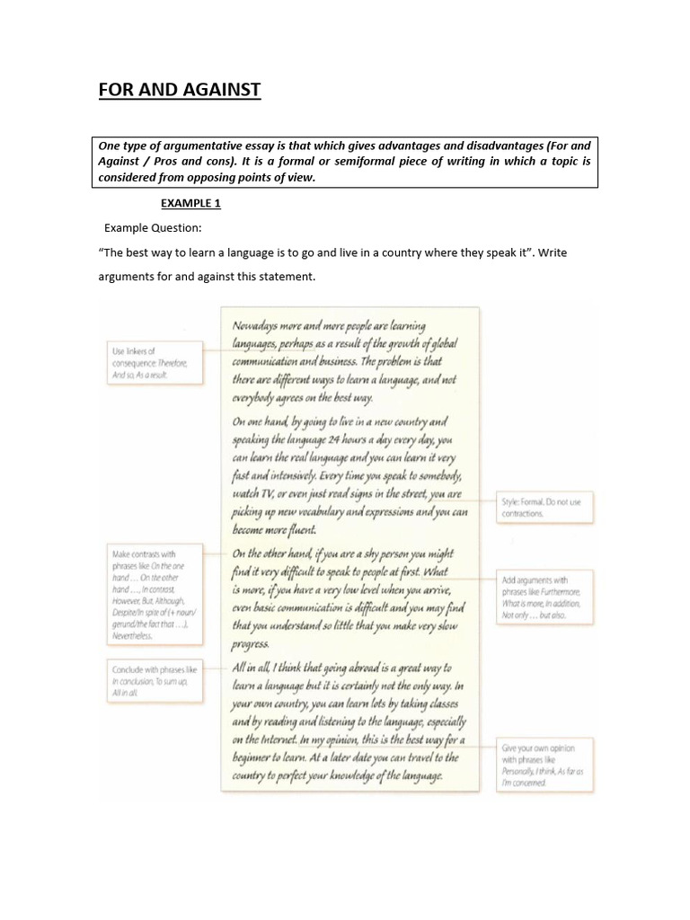 For and Against Essay Writing Guide | PDF