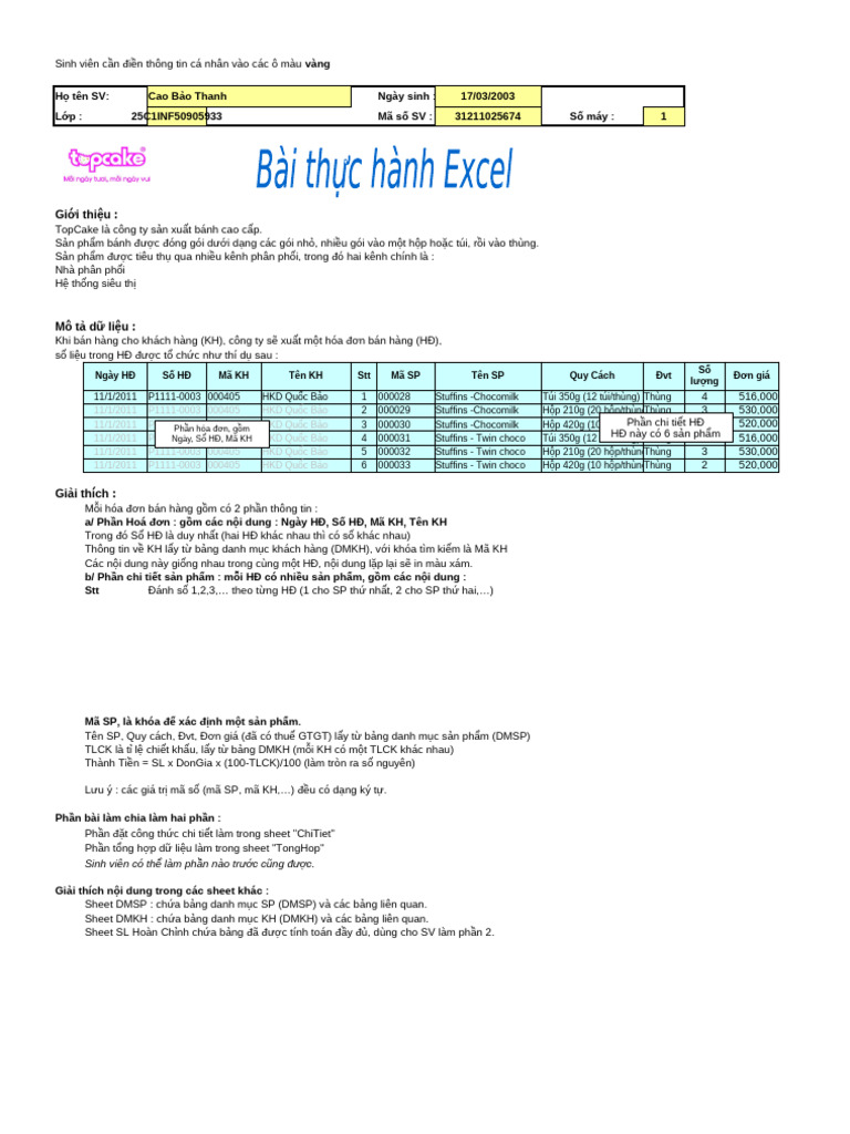 Câu 4,5 - Bai Tap Excel | PDF