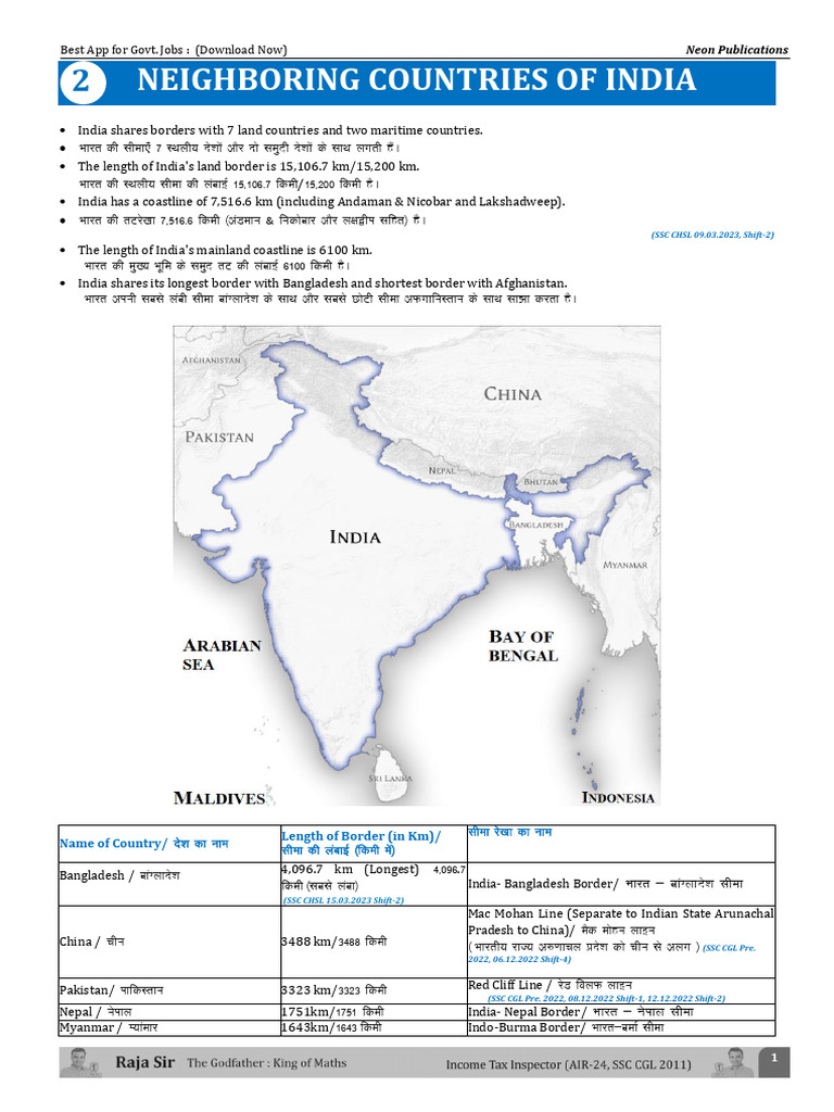 India’s Neighbors: Borders & Facts | PDF | Bhutan | Afghanistan