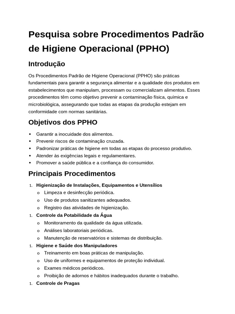Procedimentos Padrão de Higiene Alimentar | PDF | Agricultura ...