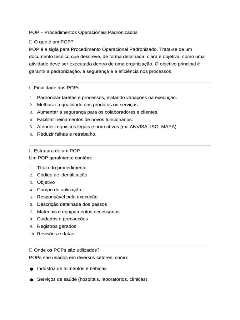 O que é um POP e sua importância | PDF | Farmacêutico