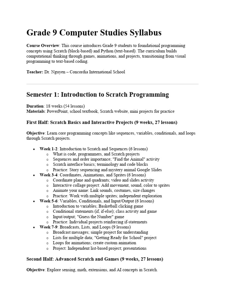 Grade 9 Computer Studies Syllabus | PDF | Parameter (Computer ...