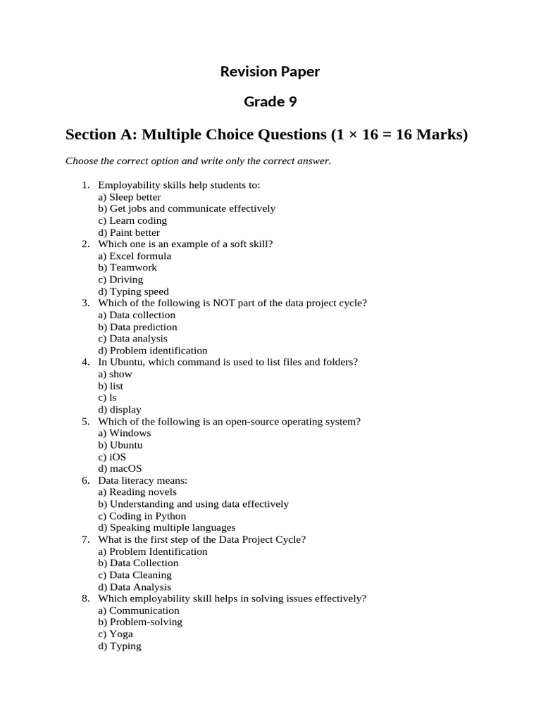 Grade 9 Employability & Data Skills Quiz | PDF | Operating System ...