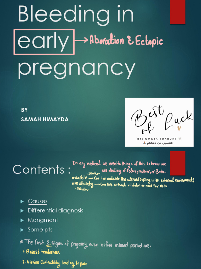 Early Pregnancy Bleeding Causes & Management | PDF | Miscarriage ...