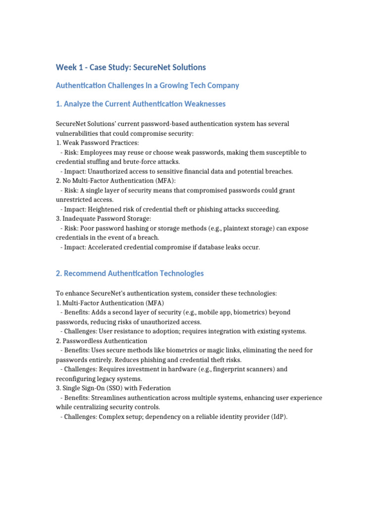 SecureNet Authentication Case Study | PDF | Password | Security