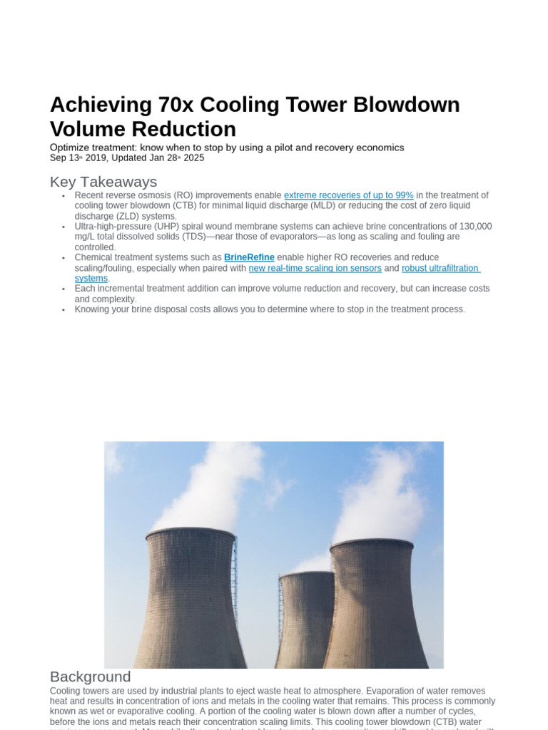 70x Cooling Tower Blowdown Reduction Guide | PDF | Water | Membrane