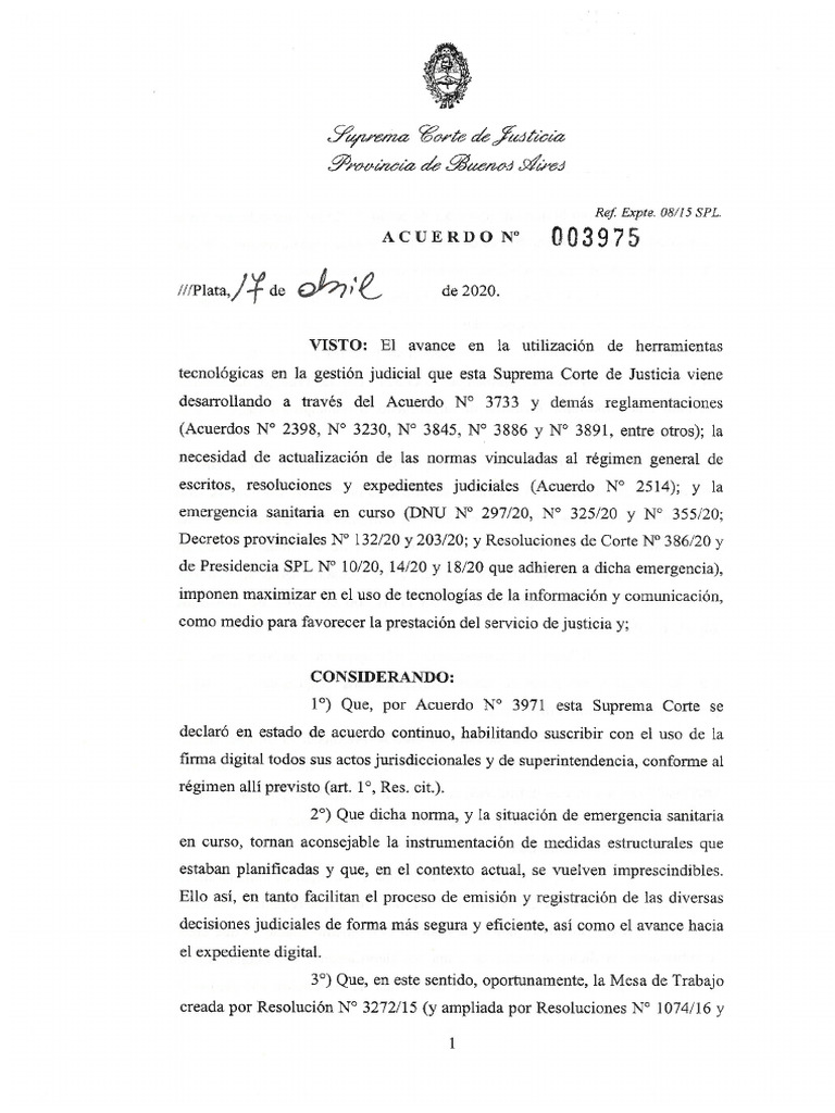 Acordada #3975-20 Reglamentos Escritos Deroga 2514 | PDF