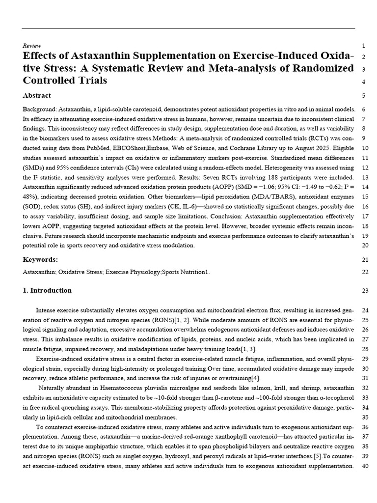 Astaxanthin's Impact on Exercise Oxidative Stress | PDF | Antioxidant ...