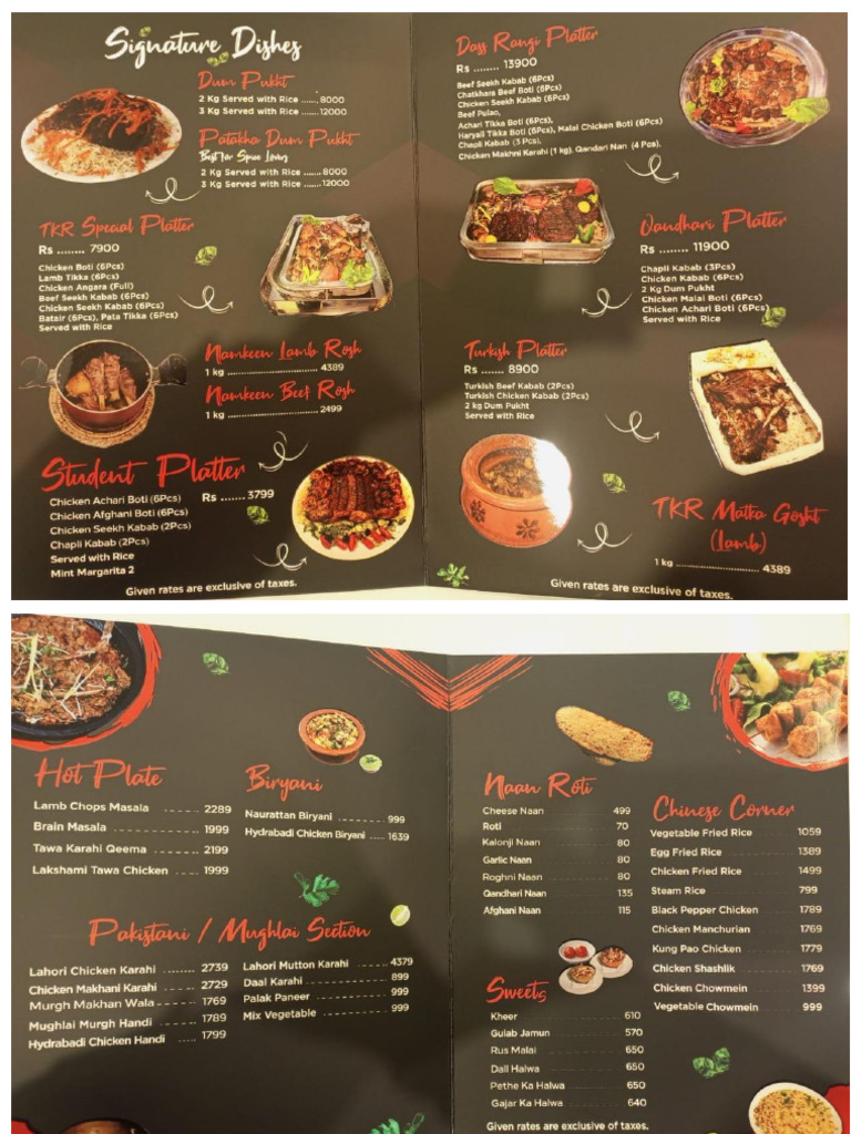 Menu TKR Murree | PDF