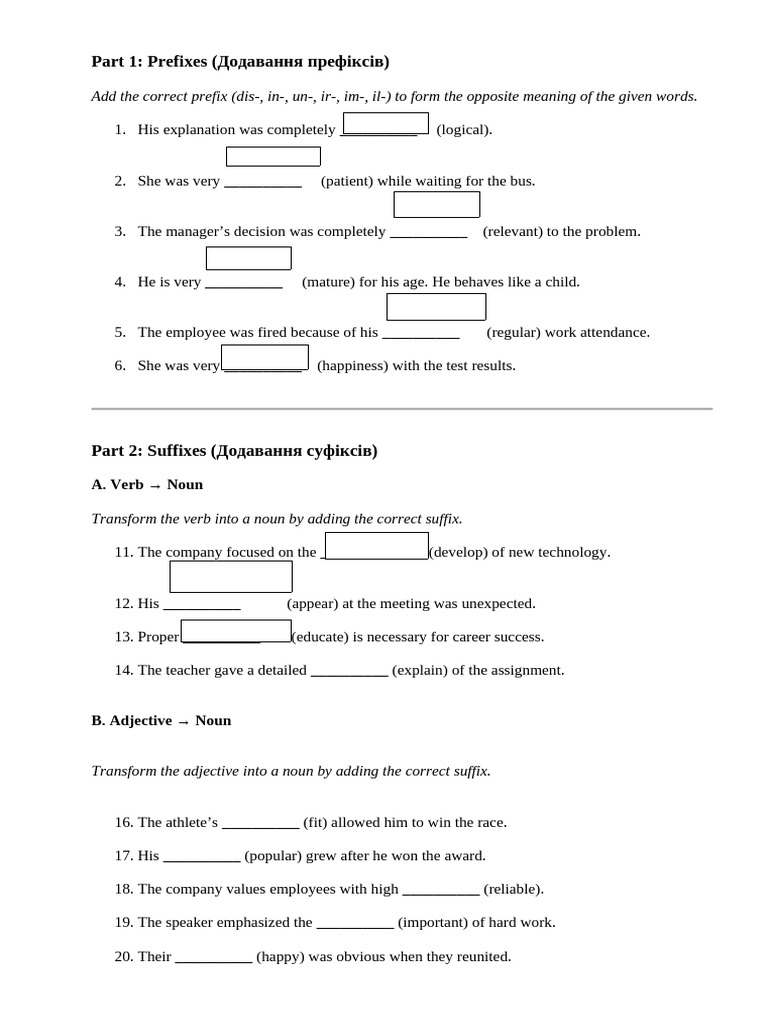 Prefixes and Suffixes Exercises | PDF