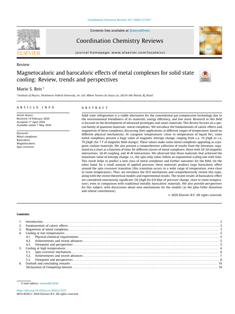 Metal Complexes in Solid-State Cooling | PDF | Physical Sciences ...