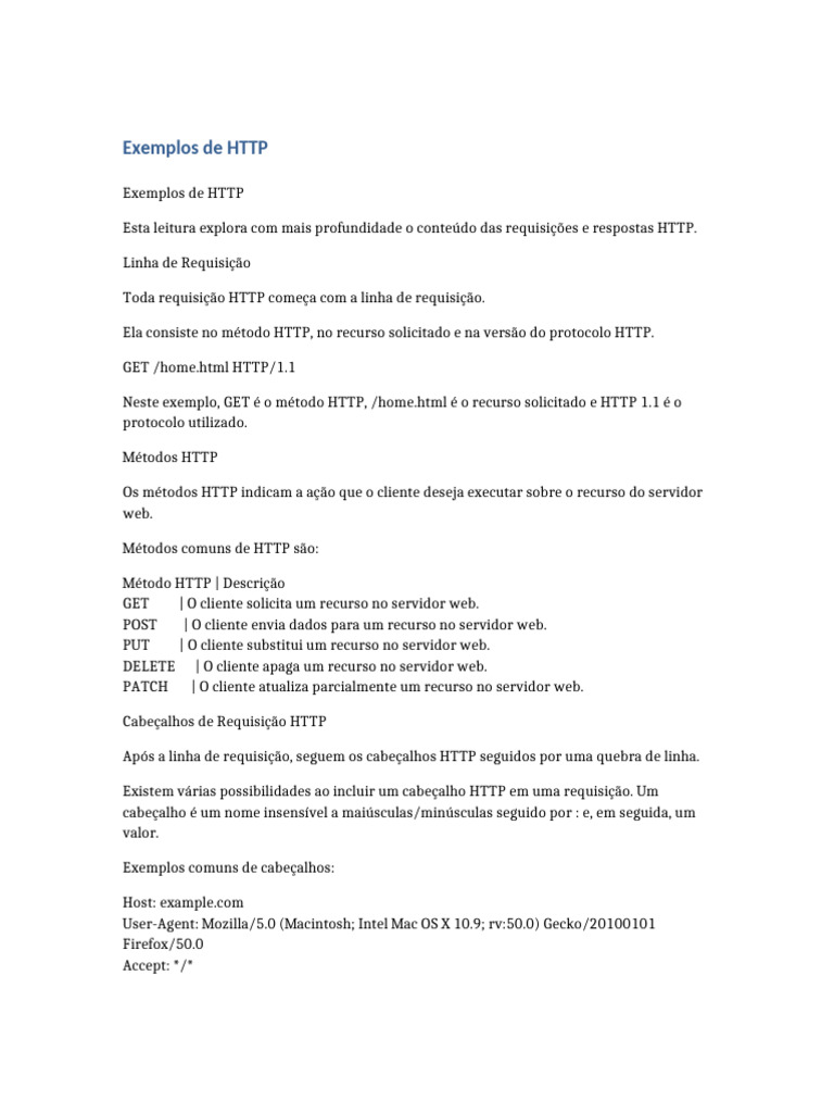Exemplos de Requisições e Respostas HTTP | PDF | Redes | Internet e Web