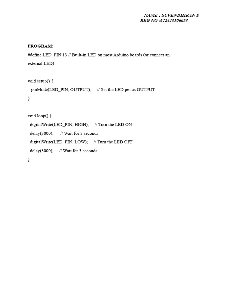 Arduino LED Blinking Program Guide | PDF