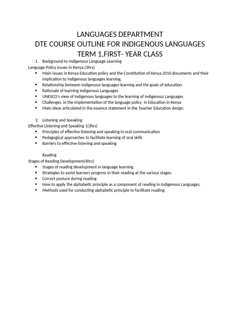 Course Outline For Indigenous Languages | PDF