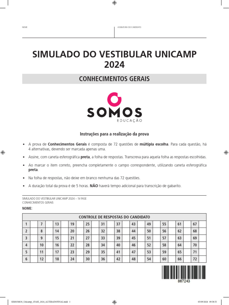 Simulado Somos Unicamp 1 - 2024 - Prova | PDF | Brasil | Escravidão