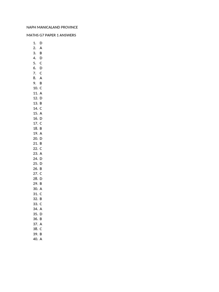 NAPH Maths Paper 1 Answers | PDF