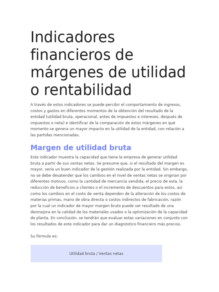 Indicadores de Rentabilidad Financiera | PDF | Rentabilidad sobre ...