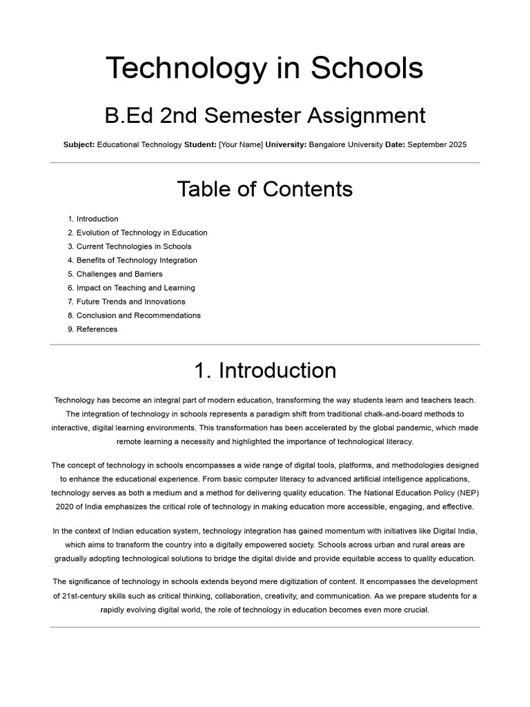 Technology in Schools Assignment | PDF | Educational Technology | Learning