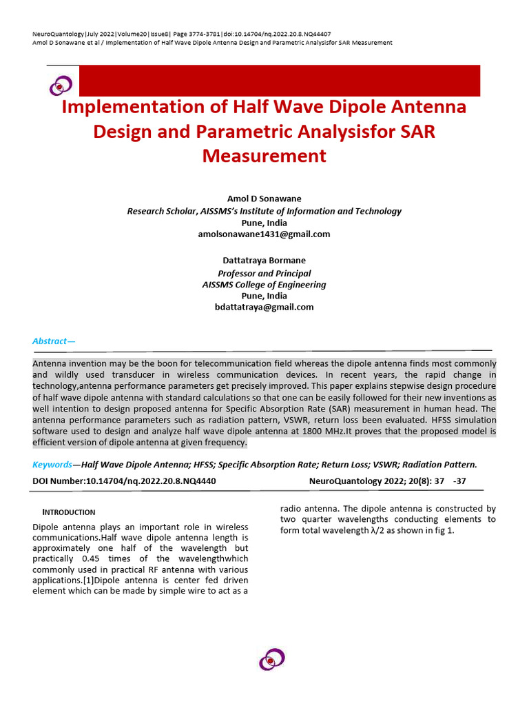 Half Wave Dipole Antenna Design for SAR | PDF | Antenna (Radio ...
