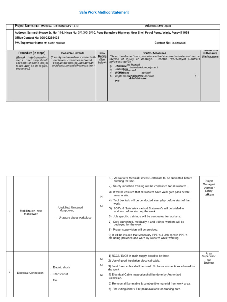 Safe Work Method Statement Guide | PDF | Personal Protective Equipment ...