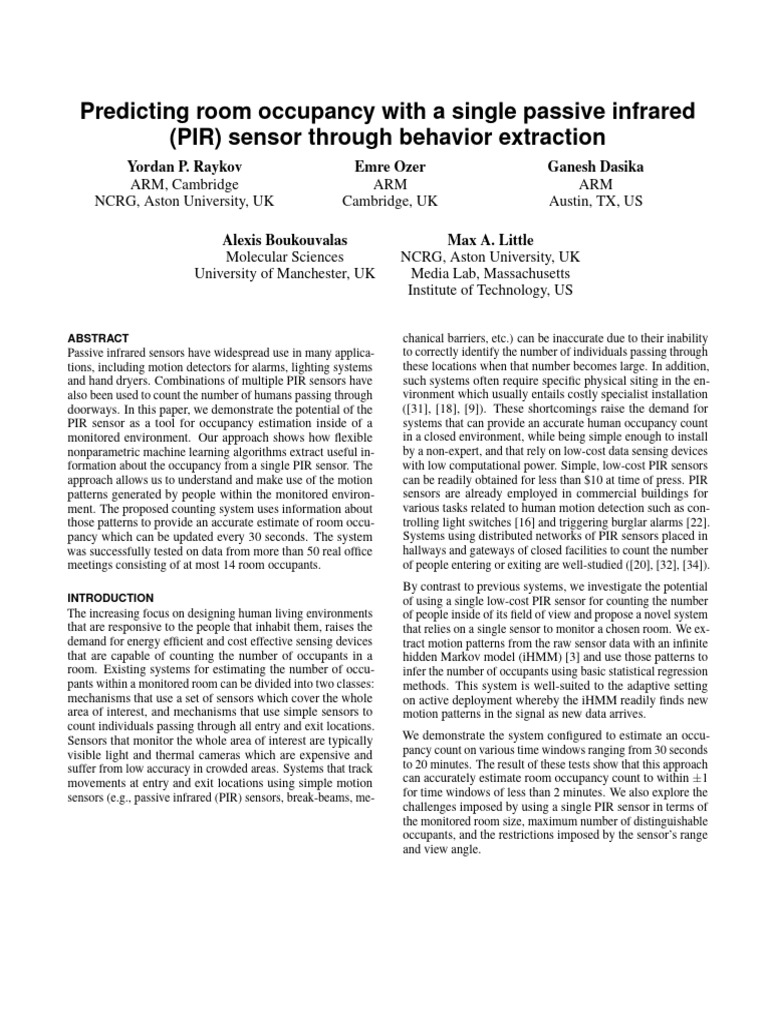 Single PIR Sensor for Room Occupancy Estimation | PDF | Regression ...