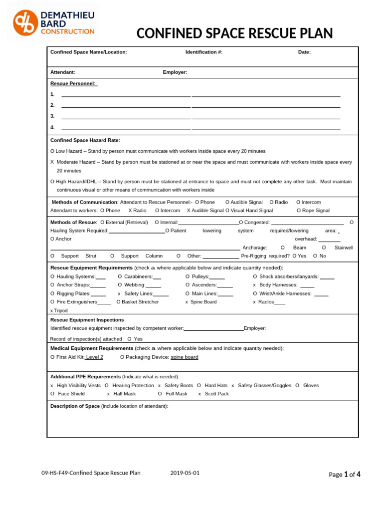 Confined Space Rescue Plan Template | PDF | Personal Protective ...