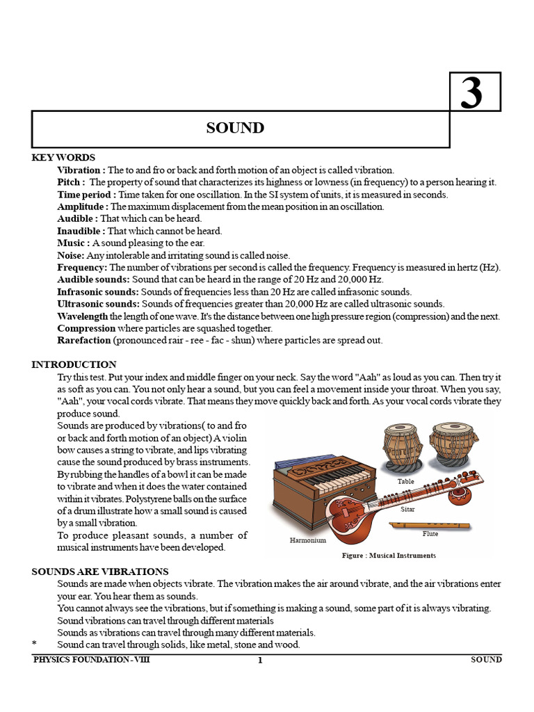 8 Class Phy CH 3 Sound | PDF | Sound | Pitch (Music)