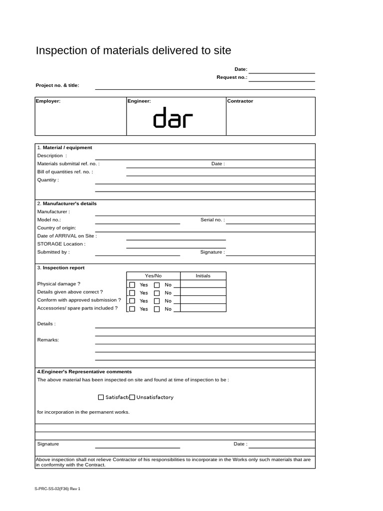 Material Inspection Report Template | PDF