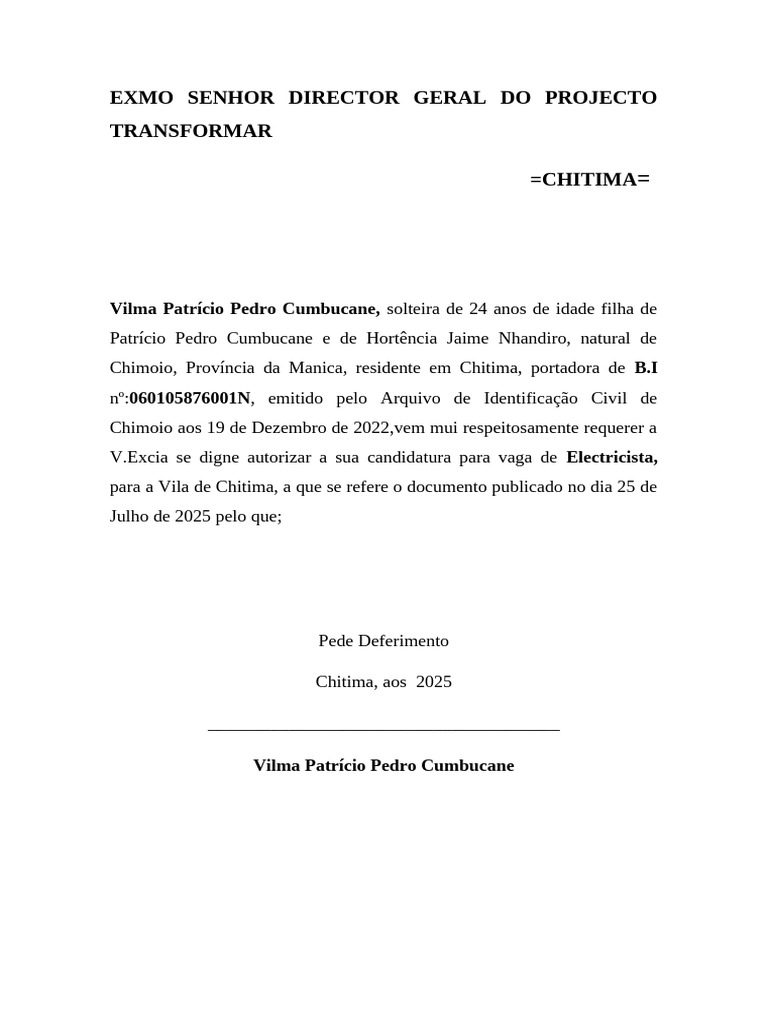 Exmo Senhor Director Geral Do Projecto Transformar | PDF