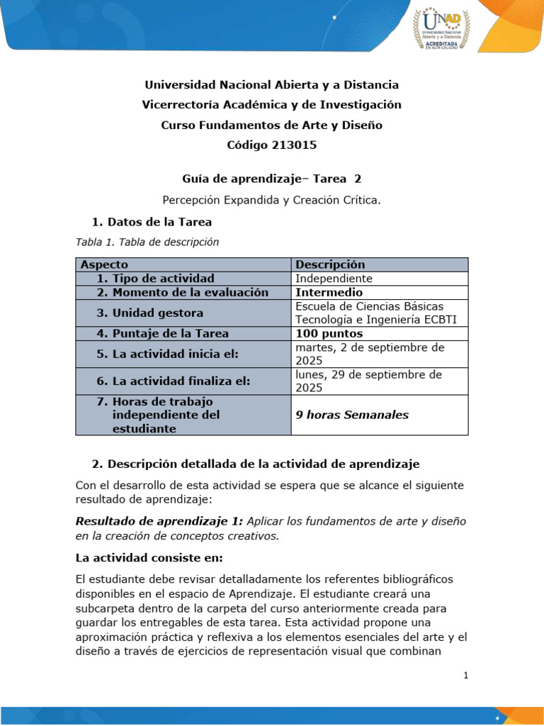 Guía de Aprendizaje - Tarea 2 - Percepción Expandida y Creación Crítica ...