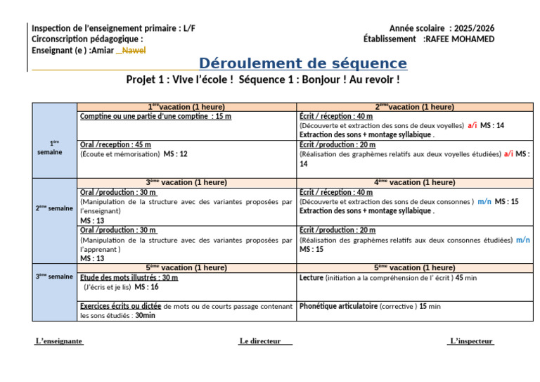 Inspection primaire 2025/2026 : Séquence 1 | PDF | Voix humaine ...
