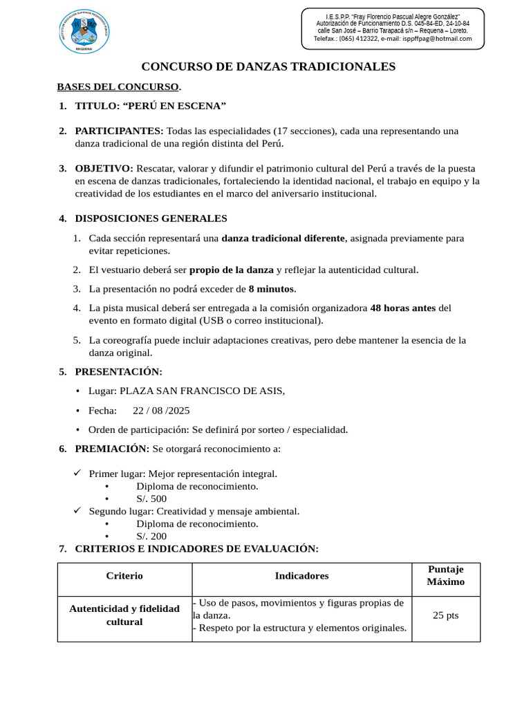 Concurso de Danzas Tradicionales Perú | PDF | Bailes | Las artes escénicas