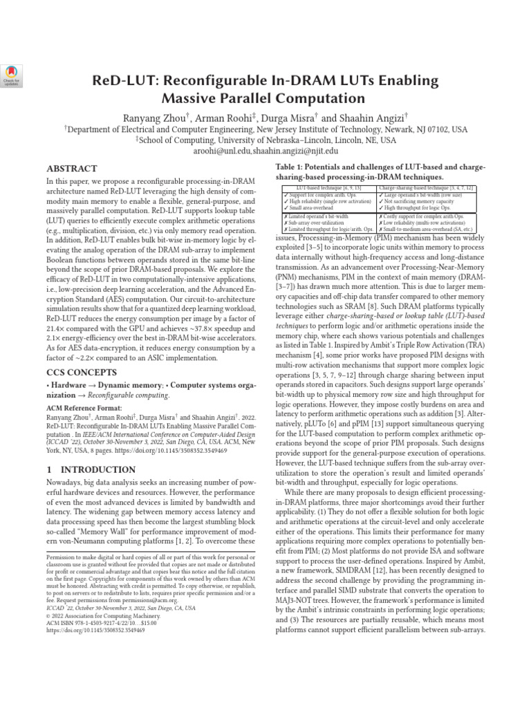 ReD-LUT: In-DRAM LUTs for Parallel Computing | PDF | Dynamic Random ...