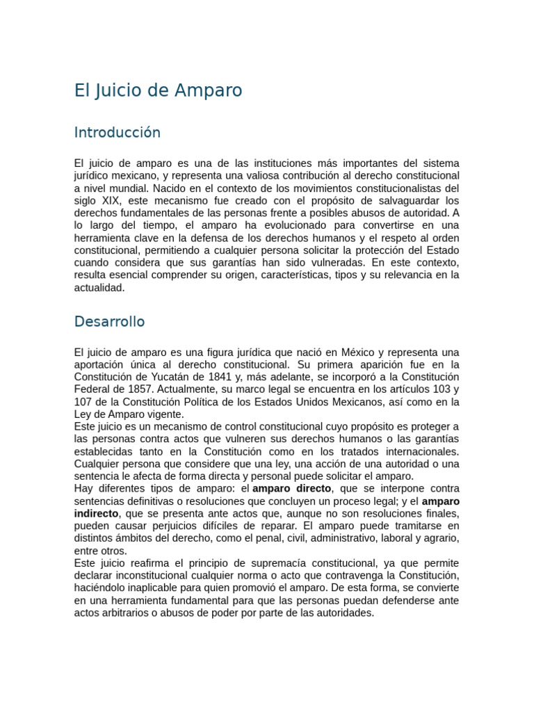Juicio de Amparo en México: Protección Legal | PDF | Constitución | México