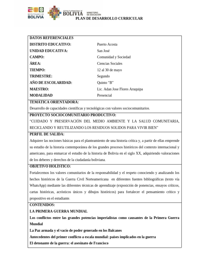 Plan Curricular: Historia y Sociedad | PDF | Plan de estudios | Aprendizaje